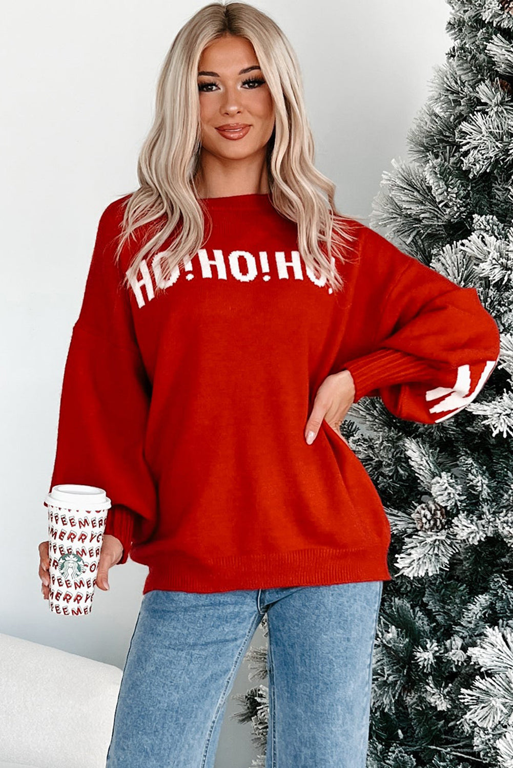 MERRY CHRISTMAS | HO HO HO Drop Shoulder Loose Sweater