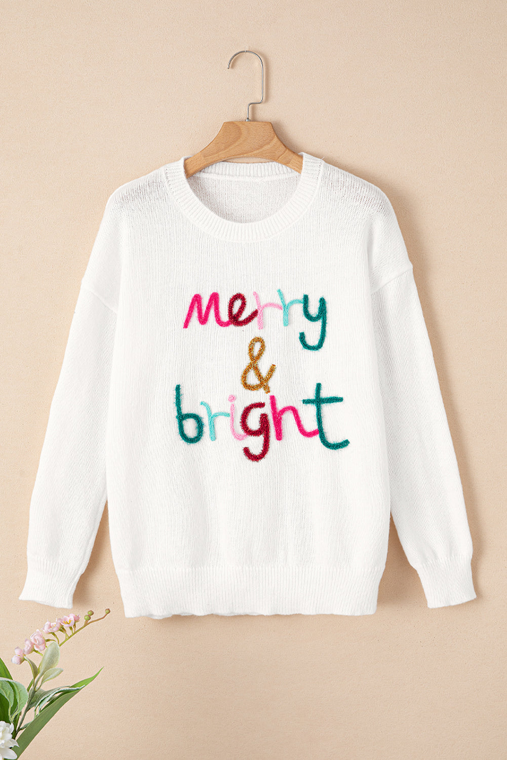 White XOXO Chenille Letter Round Neck Casual Sweater