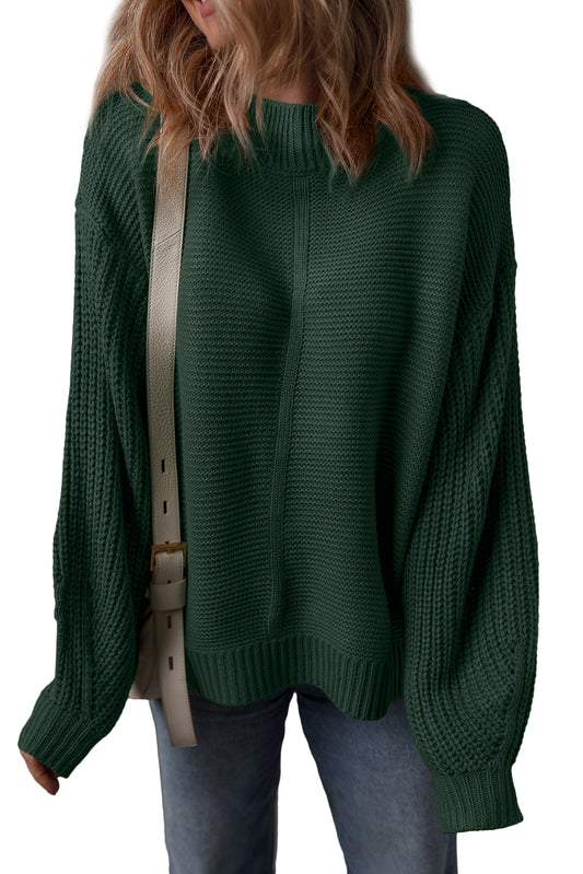 Mist Green Solid Color Front Seam Drop Shoulder Loose Sweater