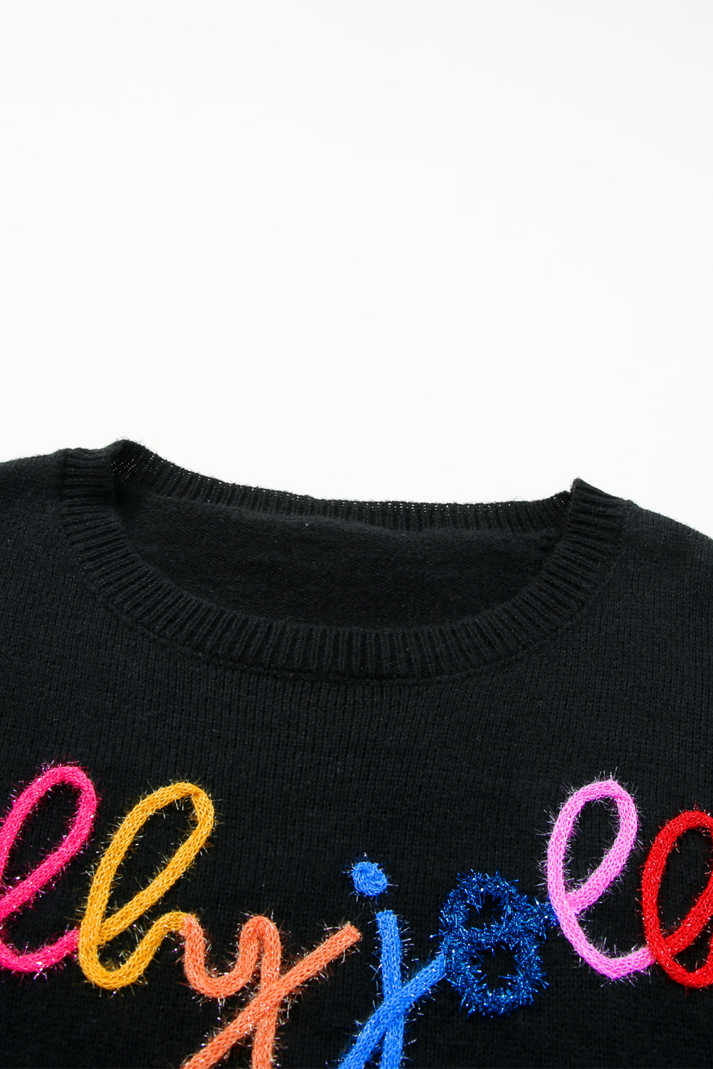 White XOXO Chenille Letter Round Neck Casual Sweater