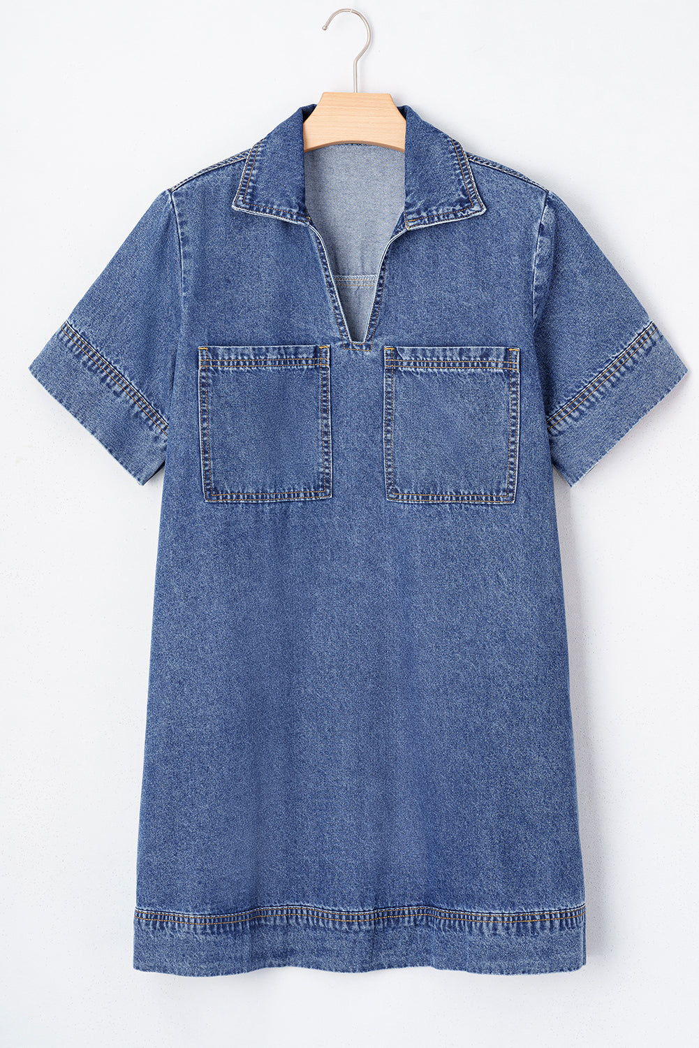 Destiny Short Sleeve Collared Chest Pocket Denim Mini Dress