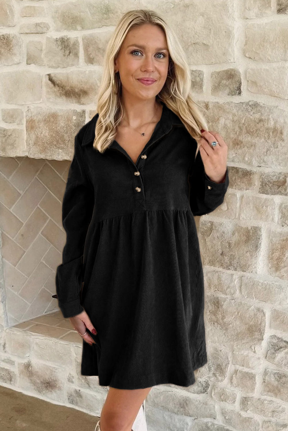 Cozy Corduroy Henley Babydoll Dress