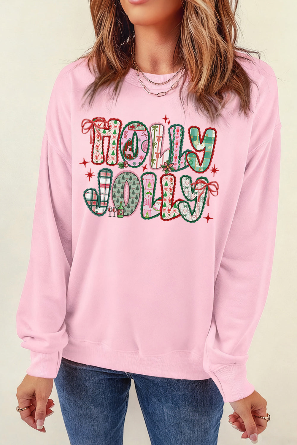 Holly Jolly Christmas Sweatshirt – Pink Holiday Graphic Pullover