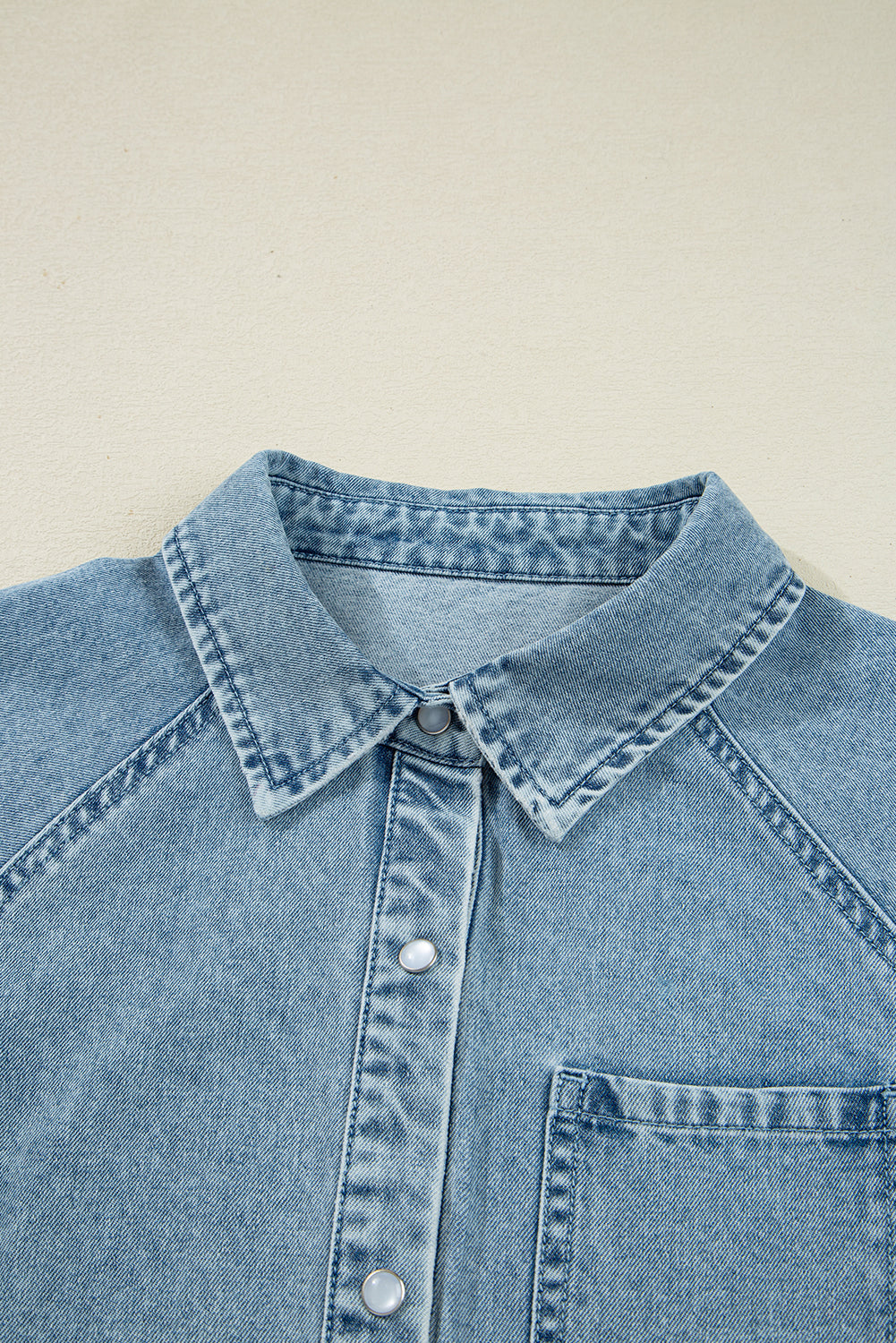 Beau Blue Smocked Cuffs Flared Denim Shirt Mini Dress