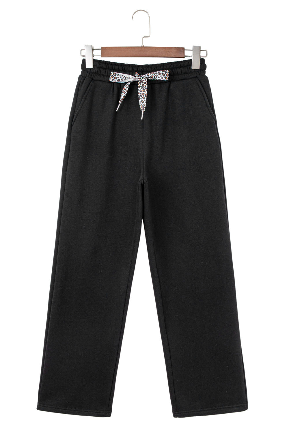 Coffee Leopard Drawstring Winter Fleece Pants