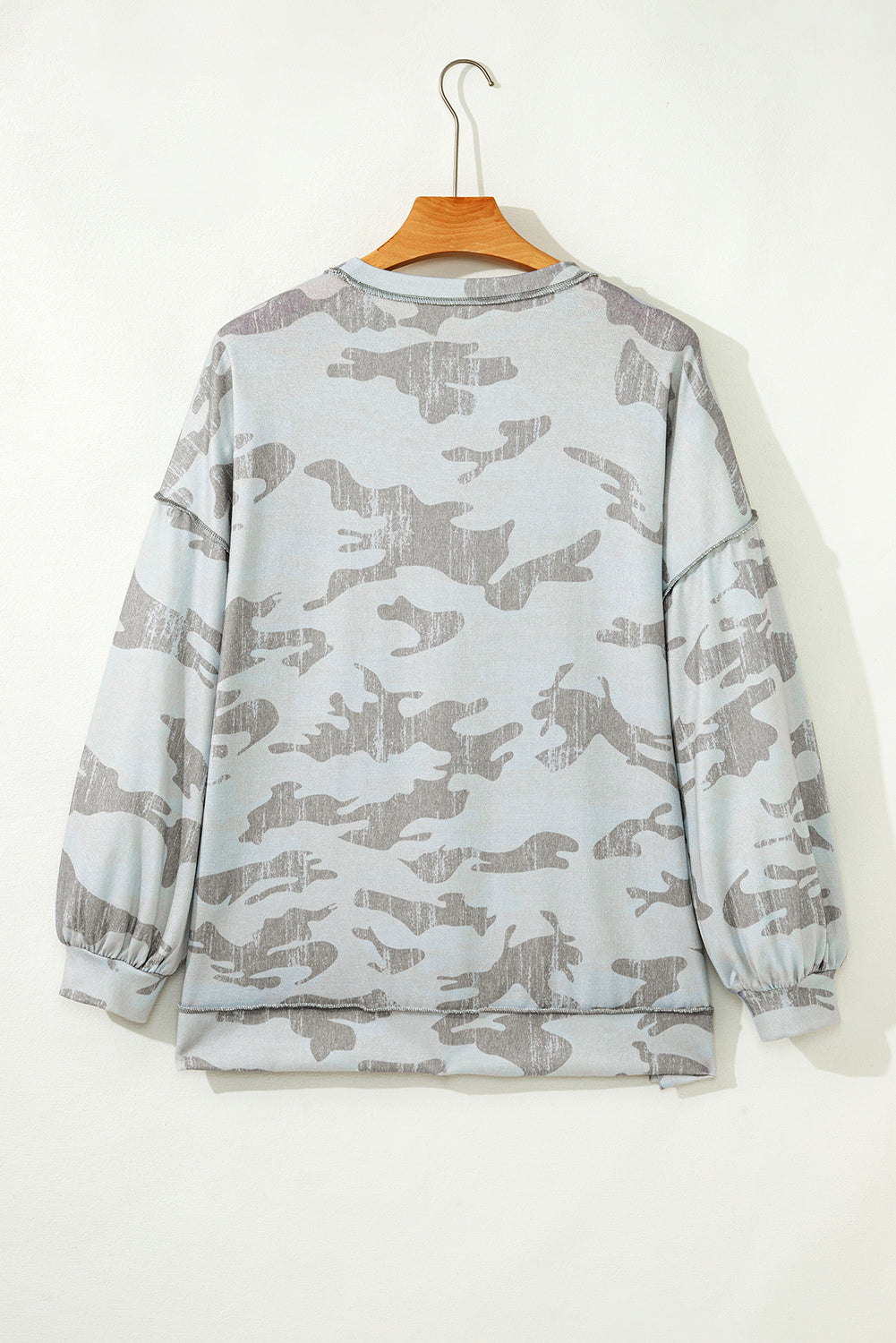 Green Camouflage Print Exposed Seam Drop Shoulder Sweatshirt