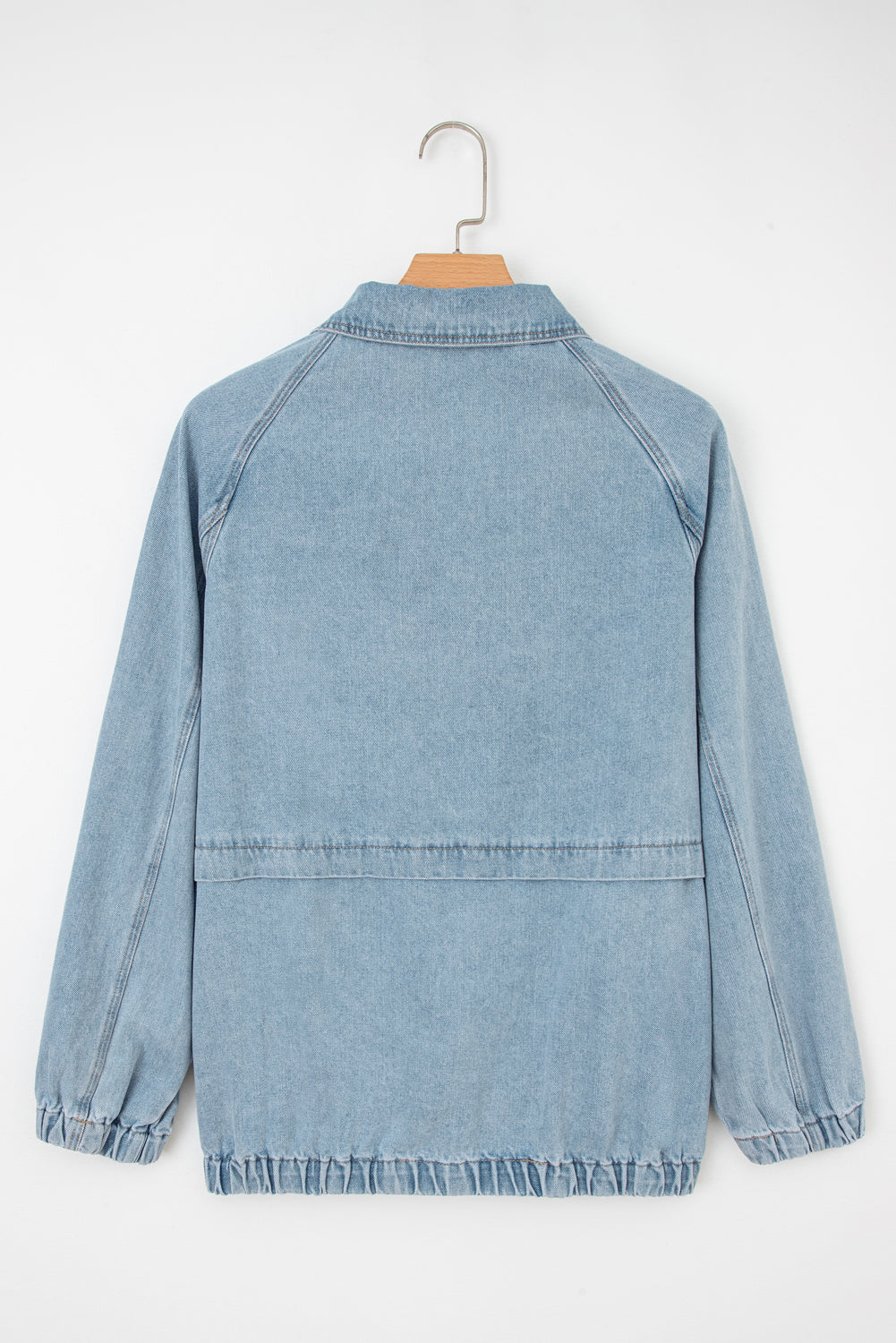 Myosotis Elastic Hem Collared Zip Up Denim Jacket