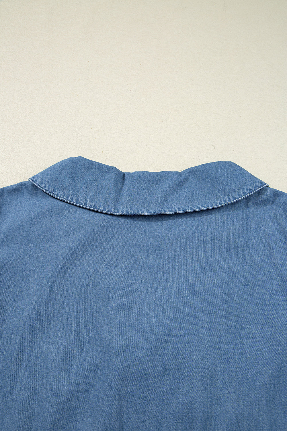 Deidra Blue Denim Lapel Neck Balloon Sleeve Tied Peplum Top