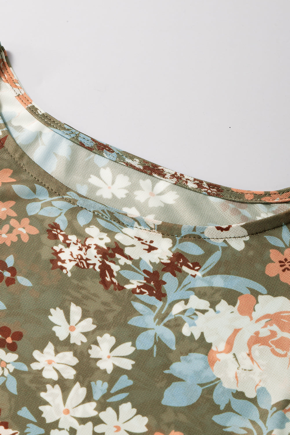 Orchid Petal Allover Floral Print Mesh Long Sleeve Top