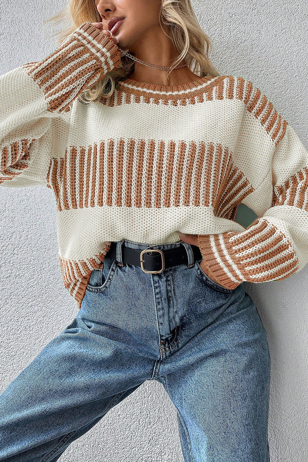 Laura Striped Patchwork Drop Shoulder Sweater