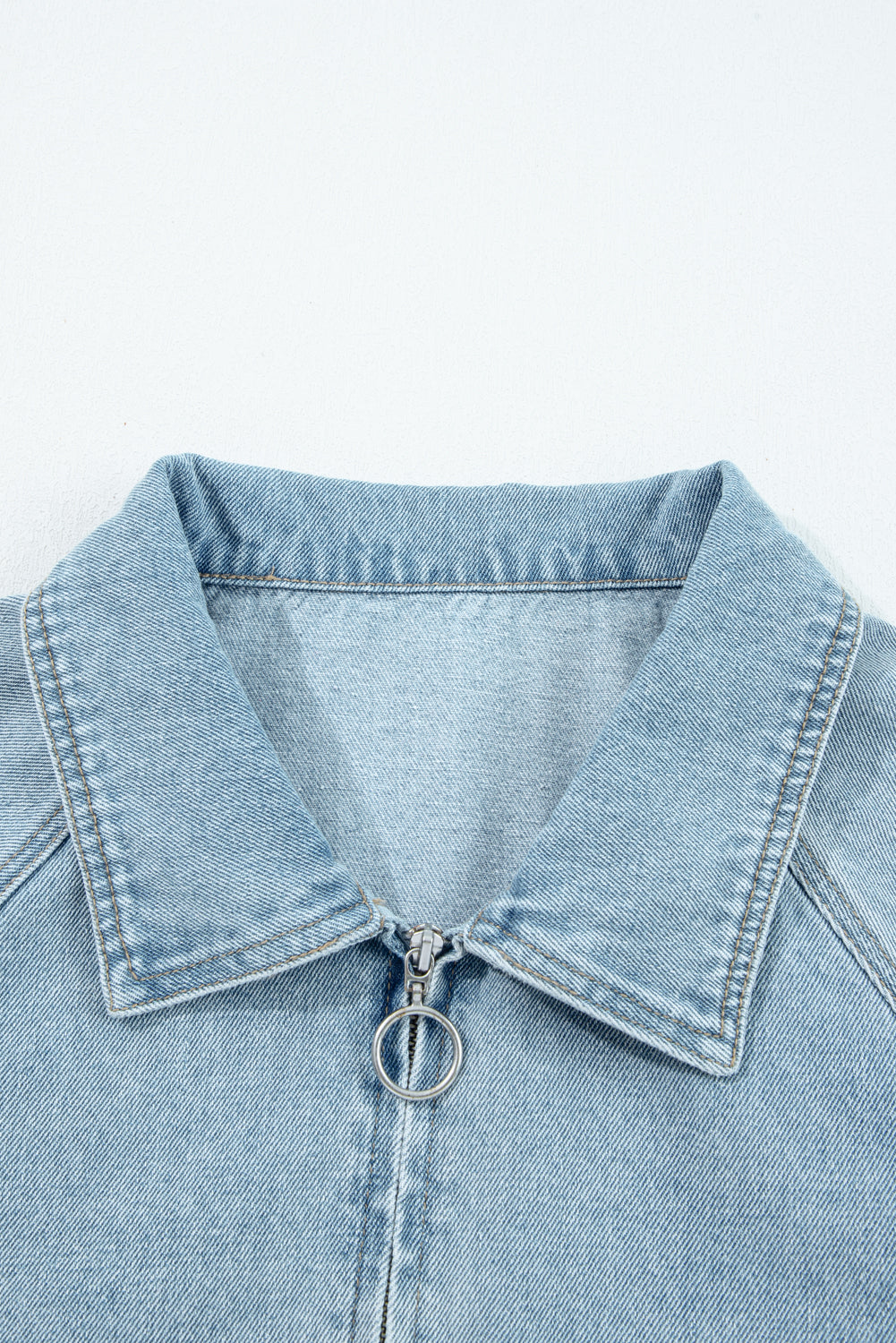 Myosotis Elastic Hem Collared Zip Up Denim Jacket