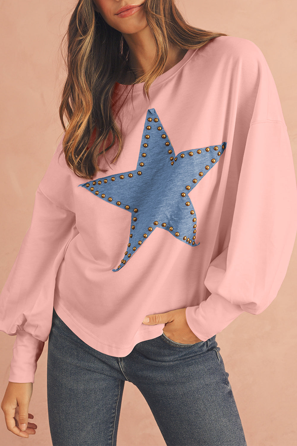 Black Studded Star Graphic Oversized Top