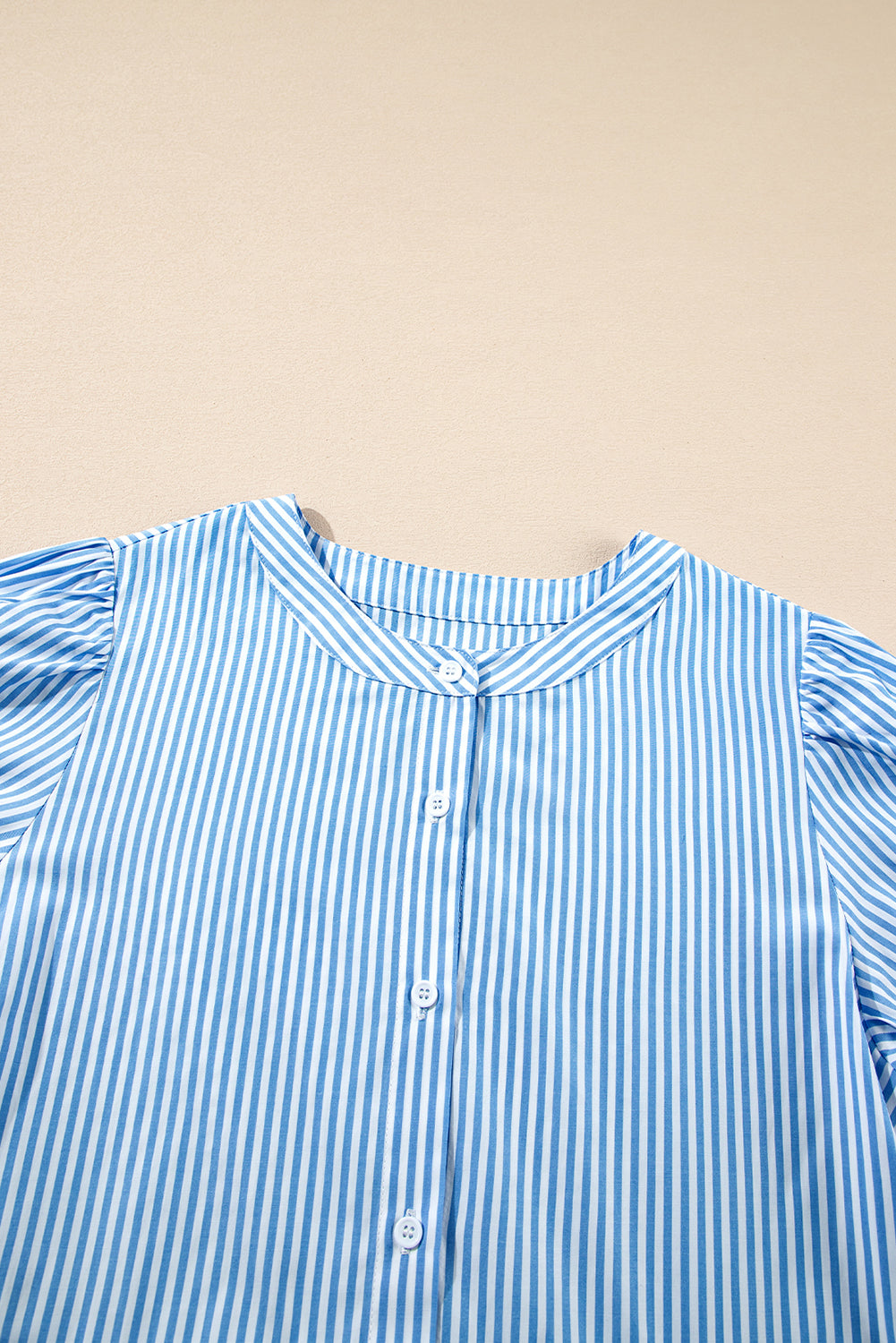 Sky Blue Stripe Bubble Sleeve Scallop Tiered Dress