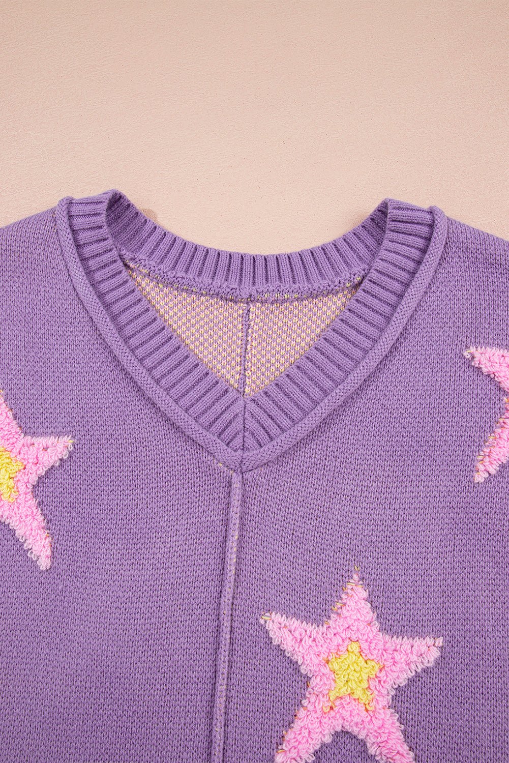 Lavendula Brushed Star Graphic V Neck Drop Shoulder Oversize Sweater