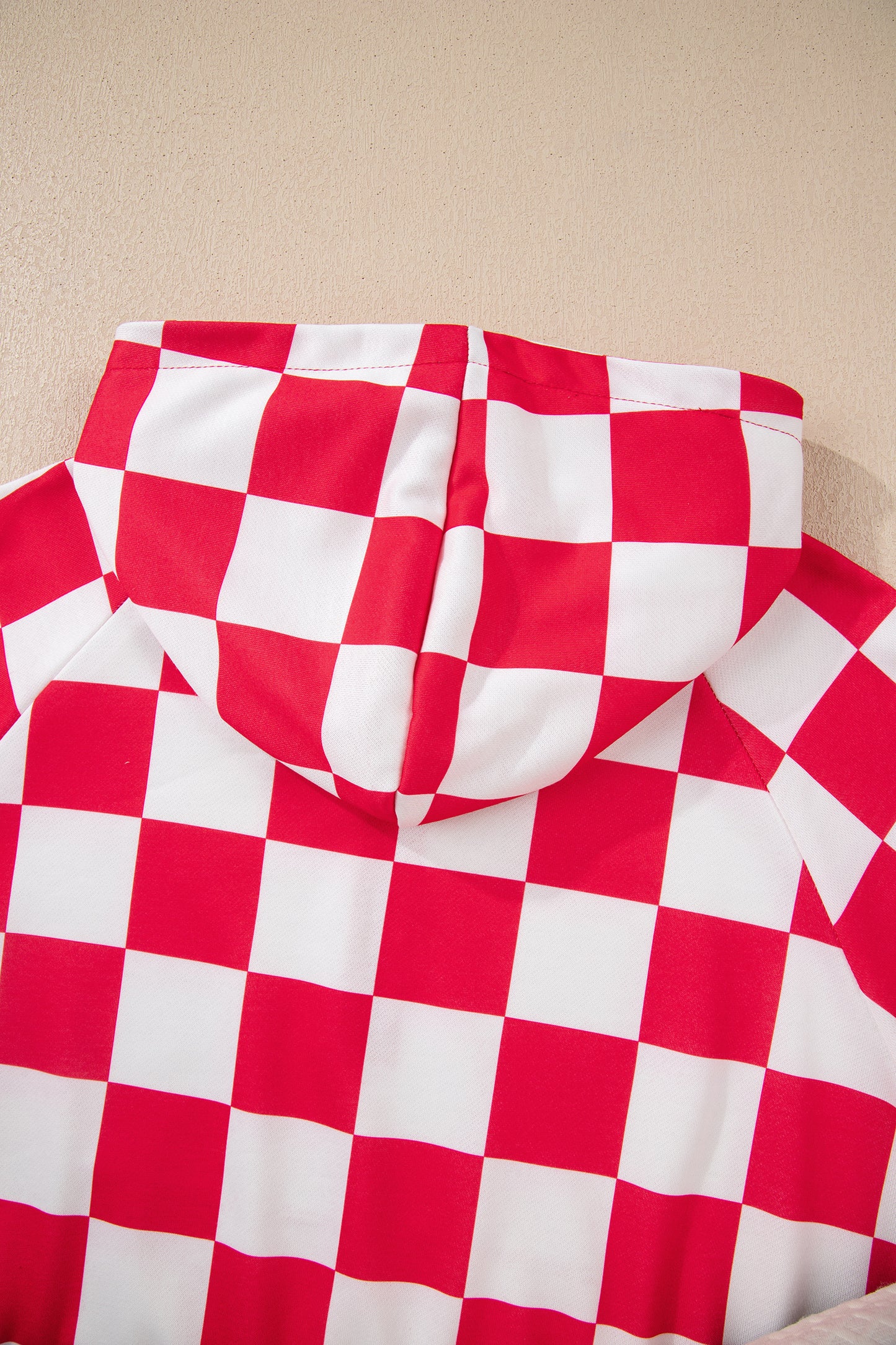 Red Checkered Print Half Zip Hoodie Loose Pant Set