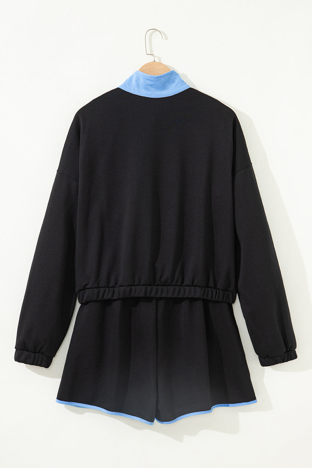 Red Dahlia Colorblock Patchwork Half Button Pullover and Shorts Outfit