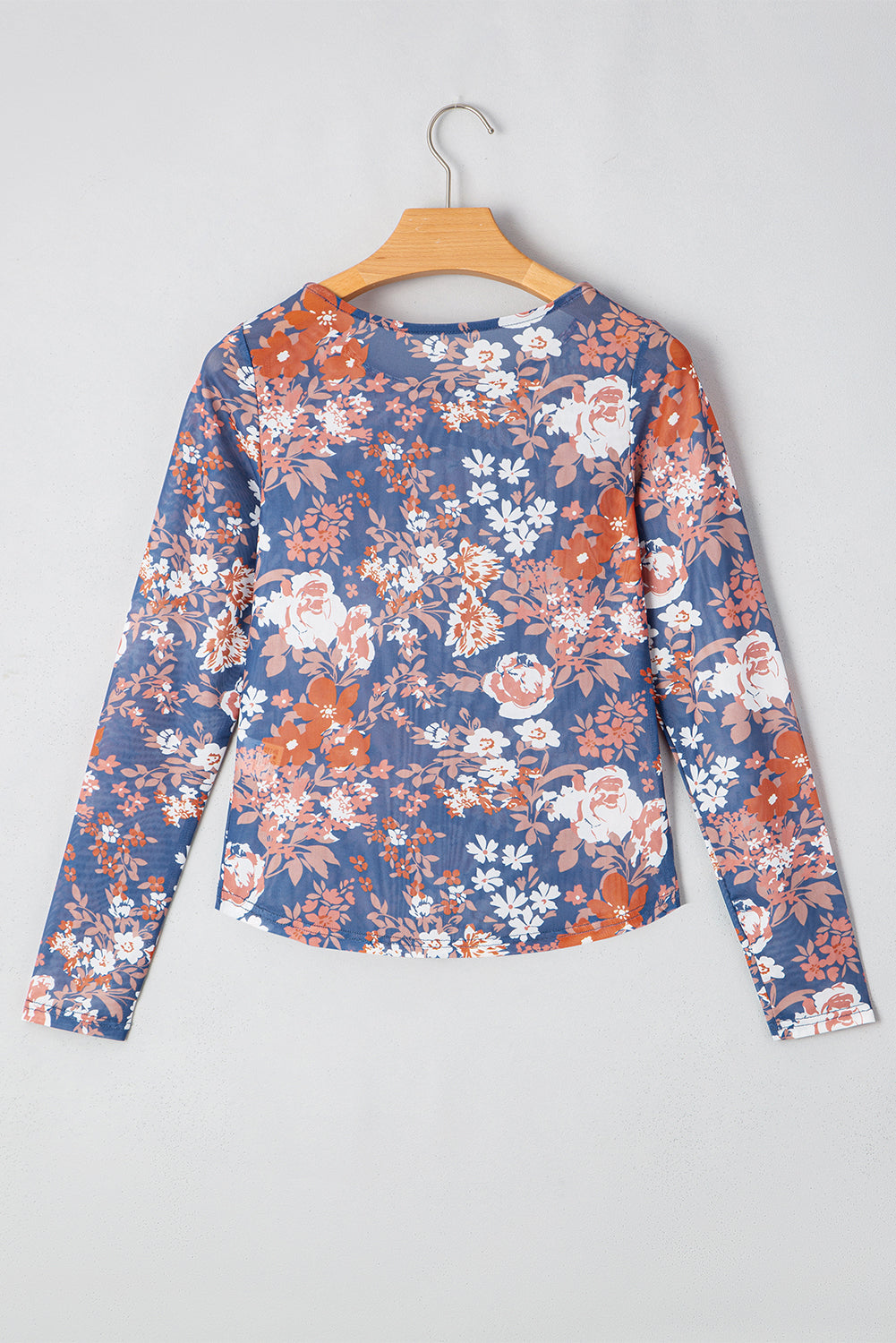 Orchid Petal Allover Floral Print Mesh Long Sleeve Top