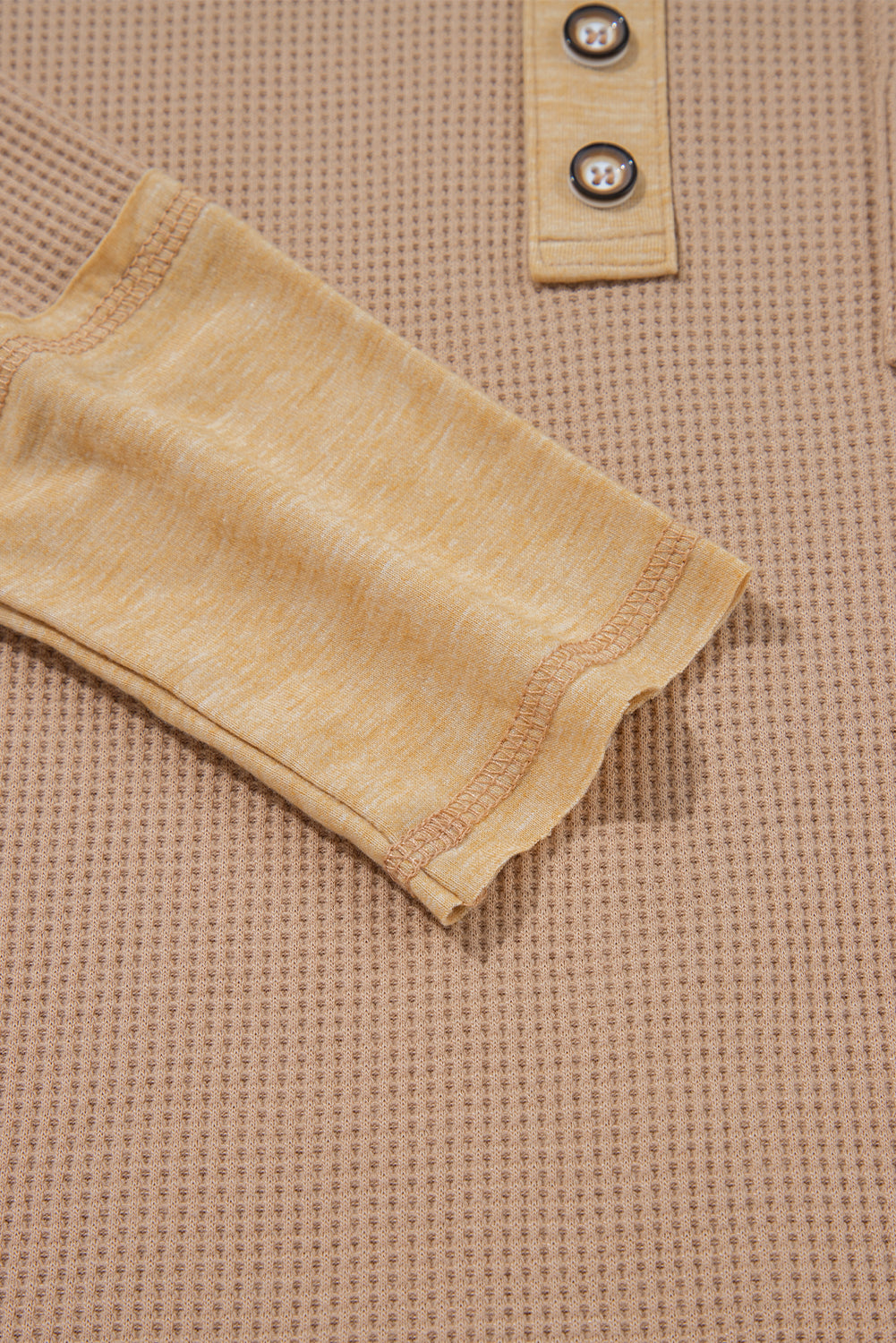 Vineyard Green Waffle Textured Patchwork Tunic Henley Top