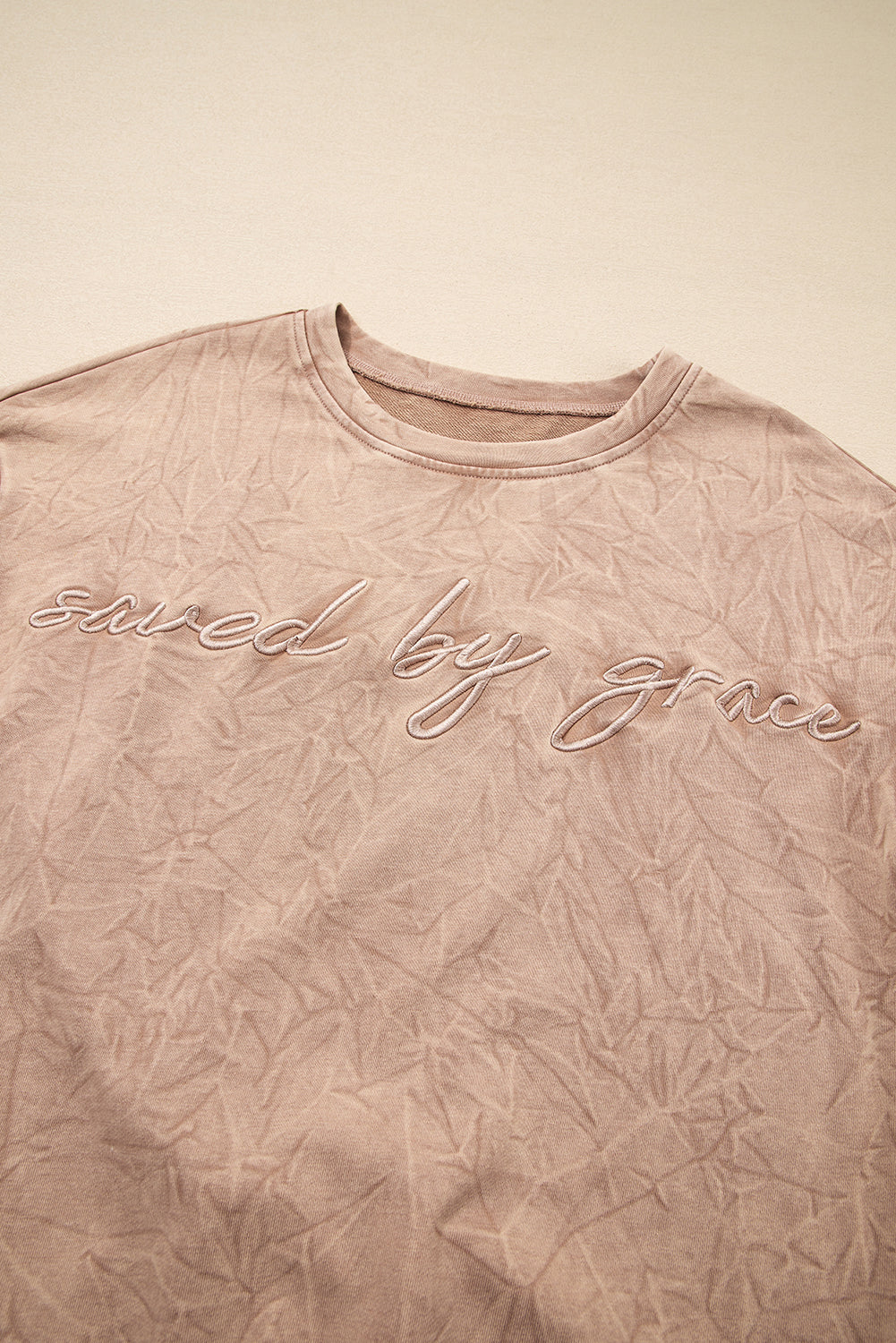 Sea Green  saved by grace Letter Embroidery Mineral Wash Loose Sweatshirt