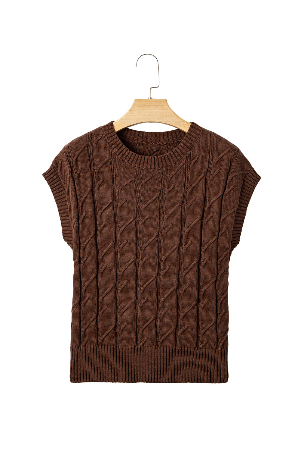 Caramel Cable Knit Cap Sleeve Sweater