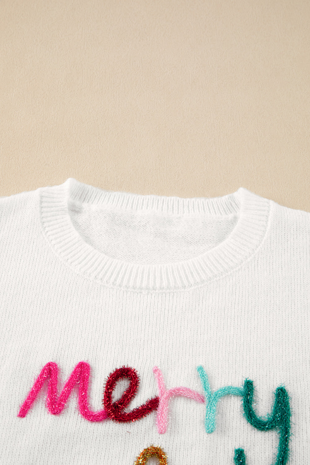 White XOXO Chenille Letter Round Neck Casual Sweater