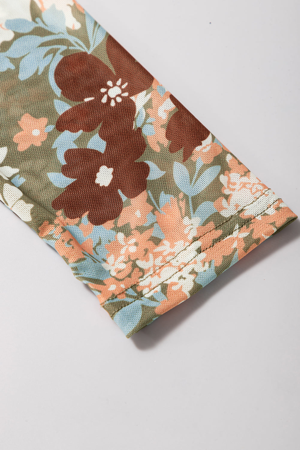 Orchid Petal Allover Floral Print Mesh Long Sleeve Top