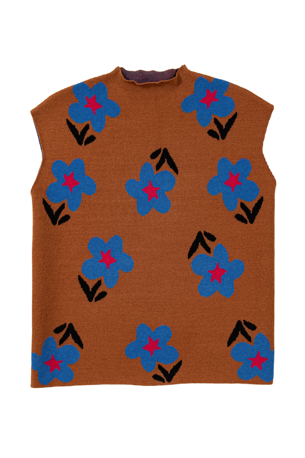 Chestnut Vintage Floral Pattern High Neck Sweater Vest