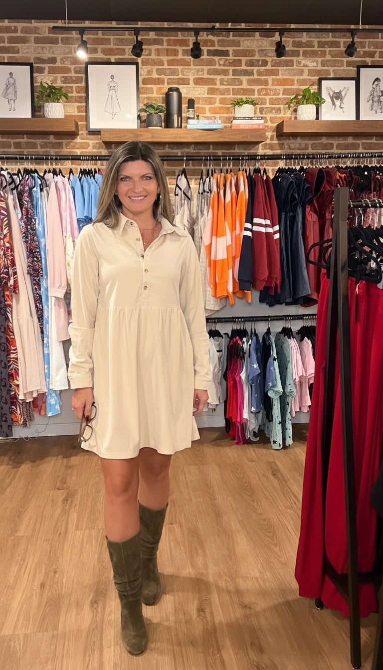 Cozy Corduroy Henley Babydoll Dress
