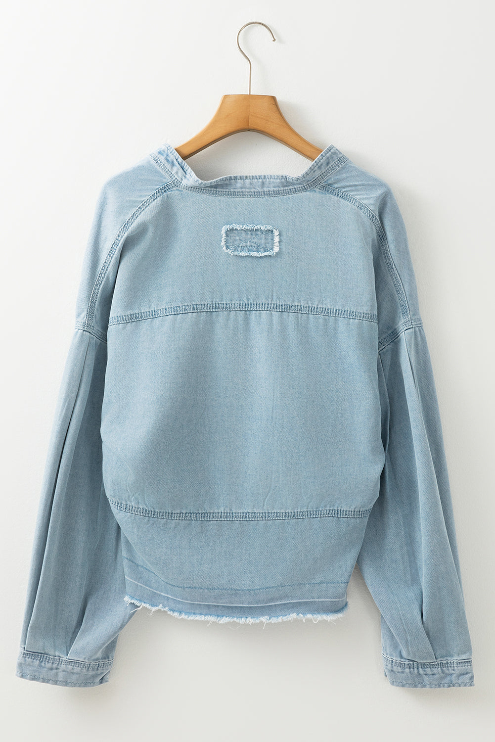 Beau Blue Light Wash Puff Sleeve V Neck Denim Blouse