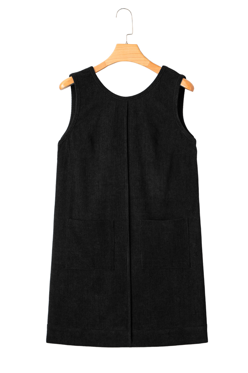 Black Corduroy Exposed Seam Sleeveless Mini Dress