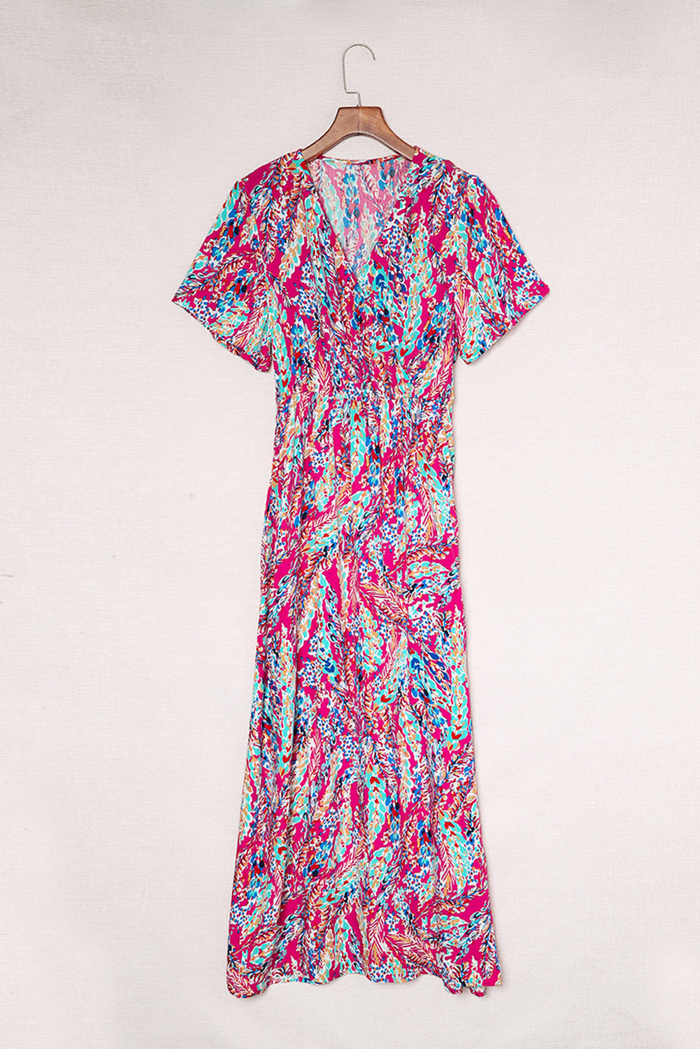 Aubrey Abstract Print Wrap V Neck Flutter Sleeve Mid Length Summer Dress