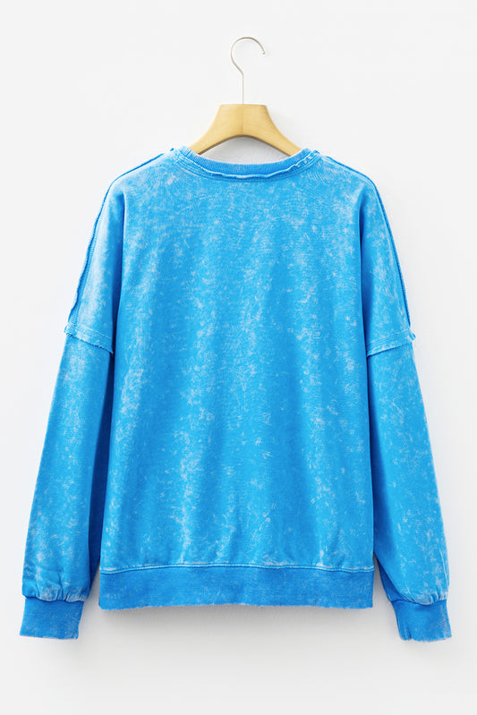 Blue Acid Washed Pocket Pullover Sweatshirt