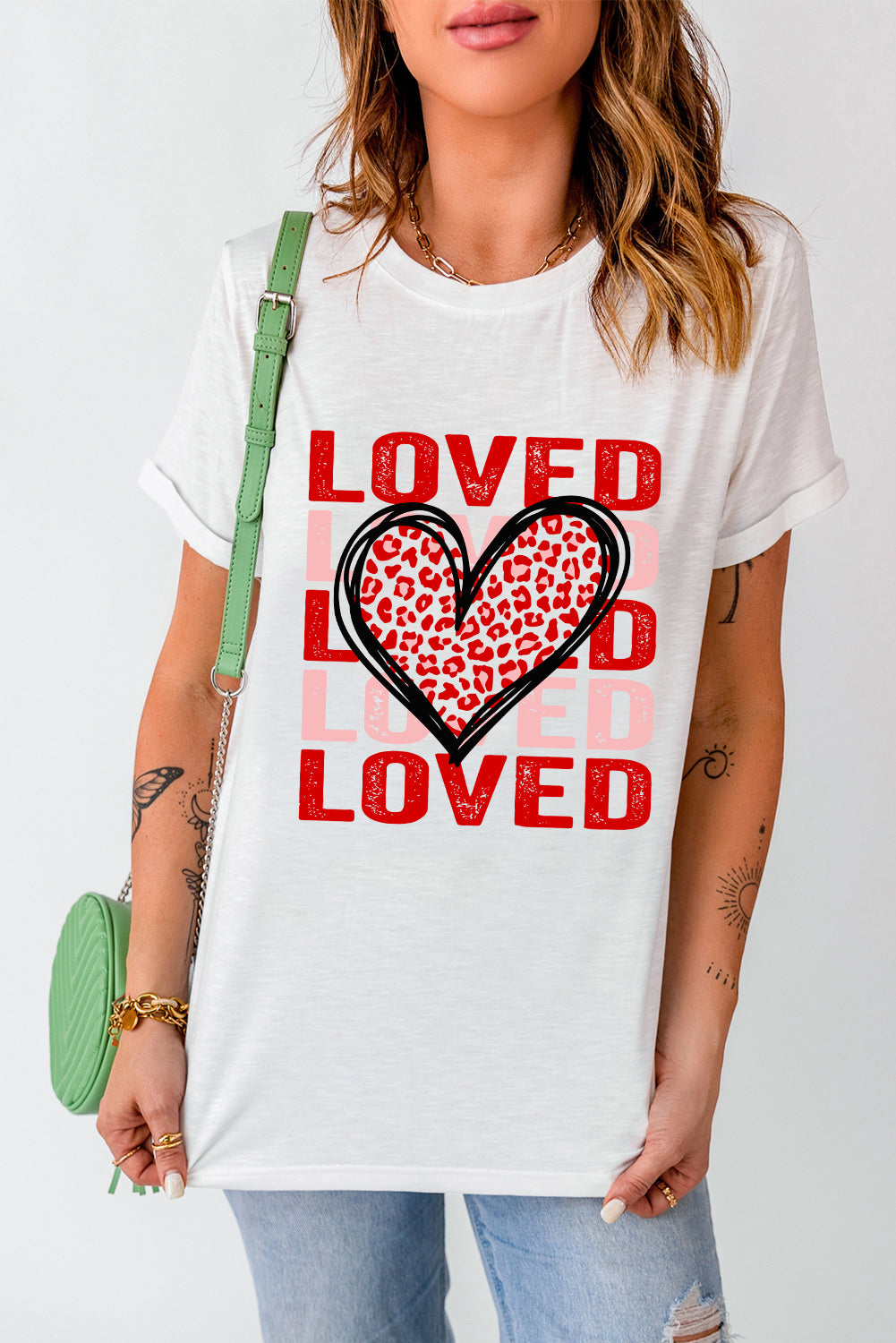 White Leopard Heart LOVE Printed Valentines Tee