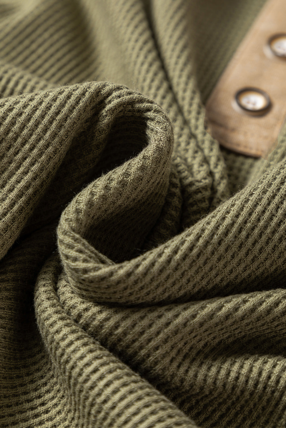 Vineyard Green Waffle Textured Patchwork Tunic Henley Top