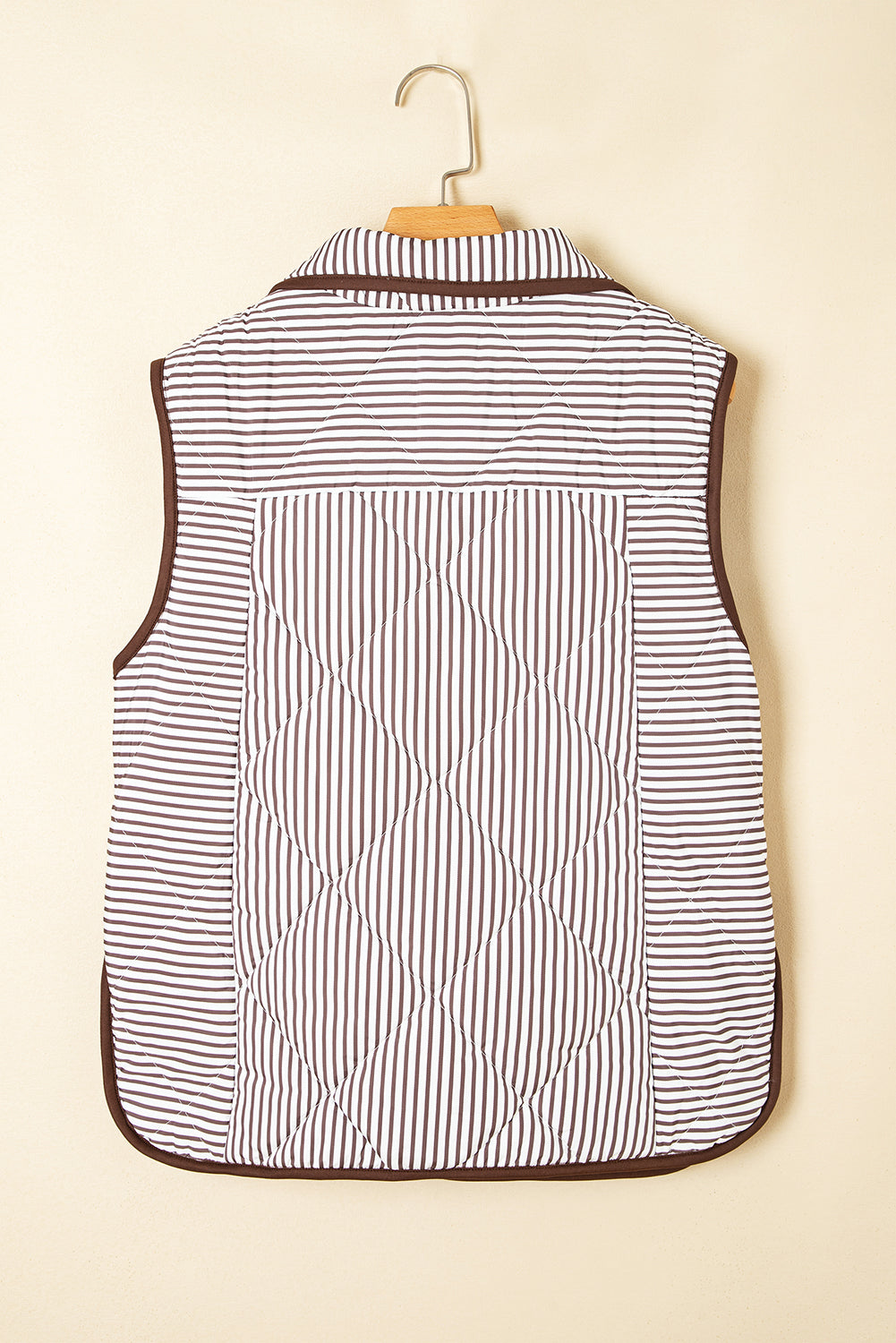 Black Striped Snap Button Scalloped Hem Winter Vest
