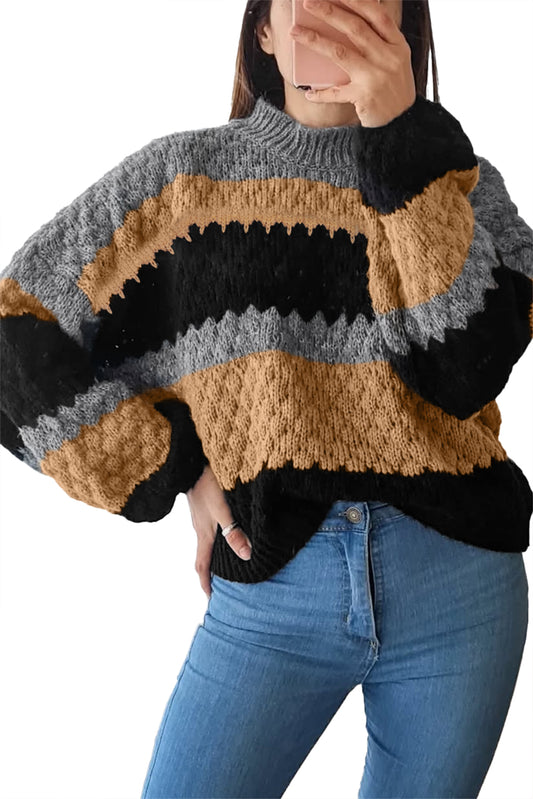 Cora Colorblock High Neck Baggy Sweater