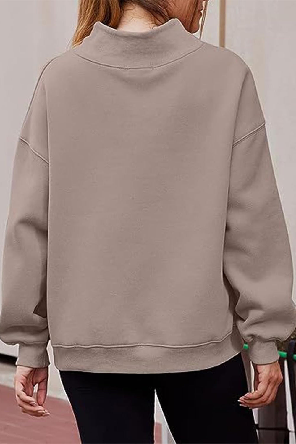 Lenny Grey Solid Color High Neck Long Sleeve Loose Sweatshirt