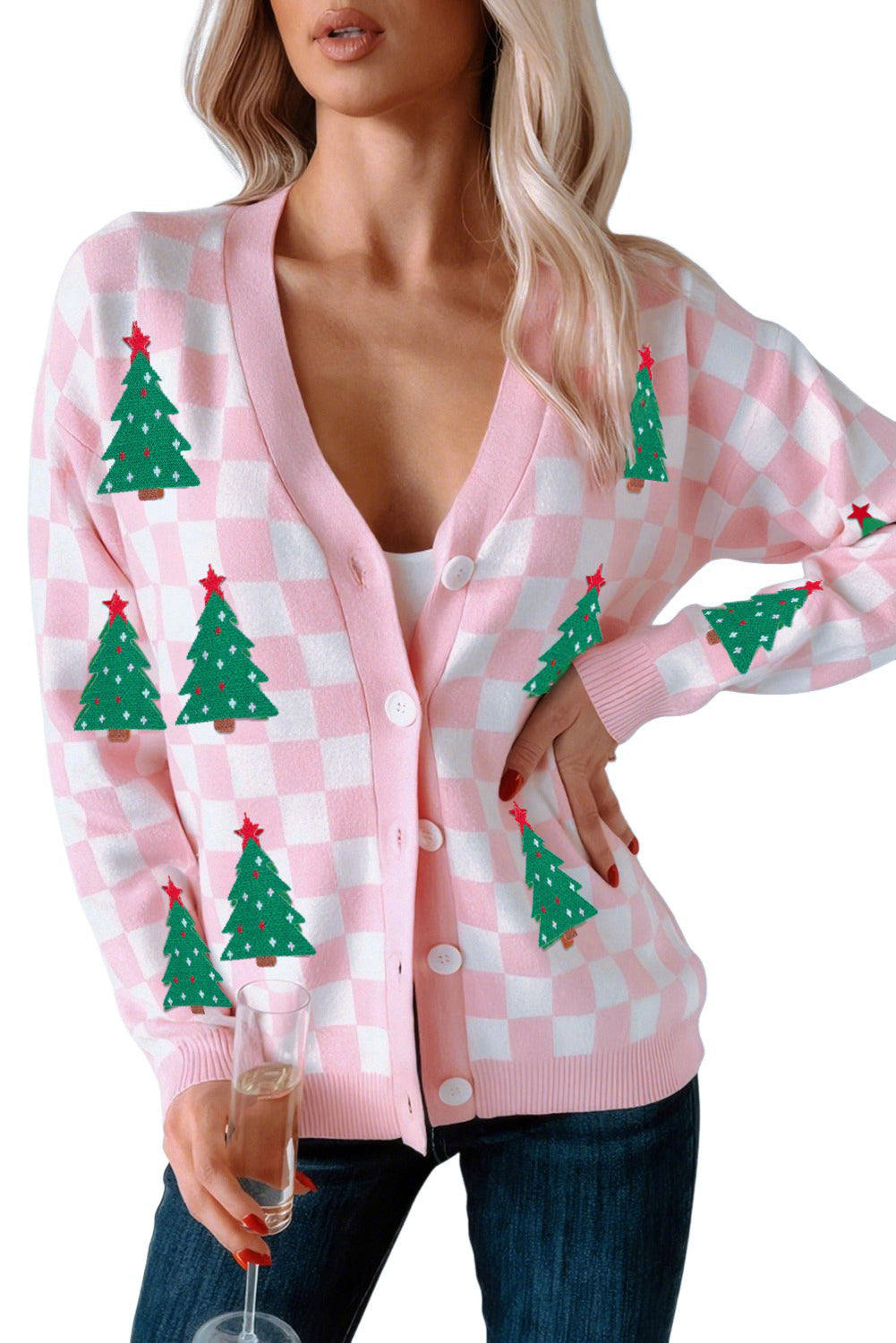 Dolan Red Checkered Christmas Tree Cardigan