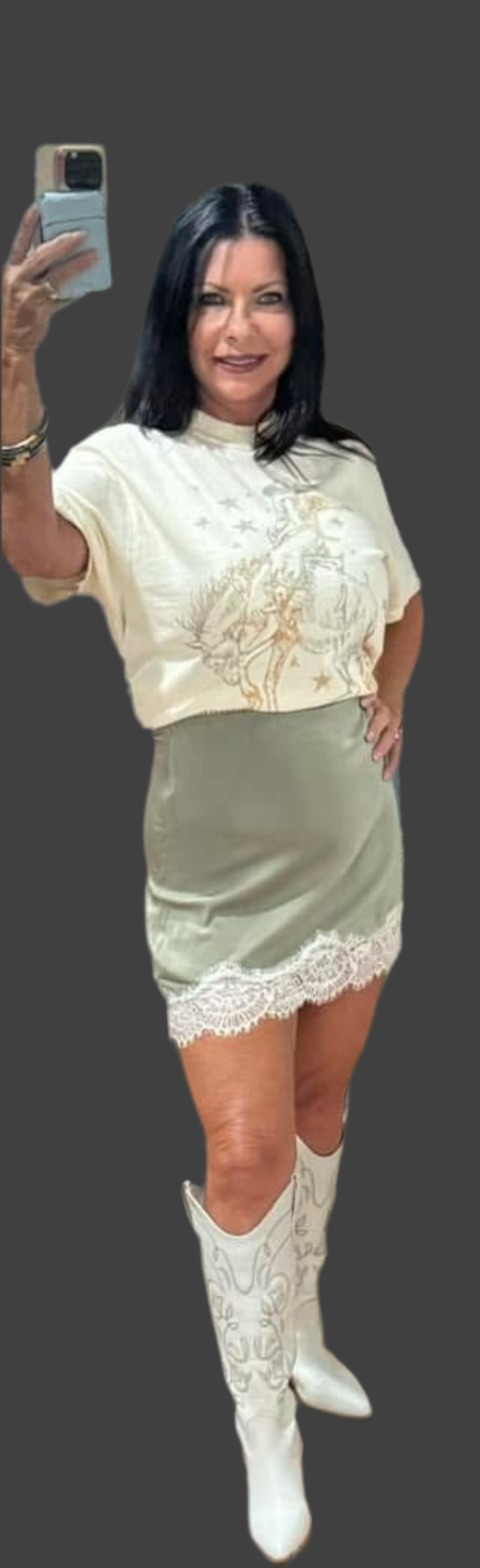 Dusty olive satin lace trim skirt