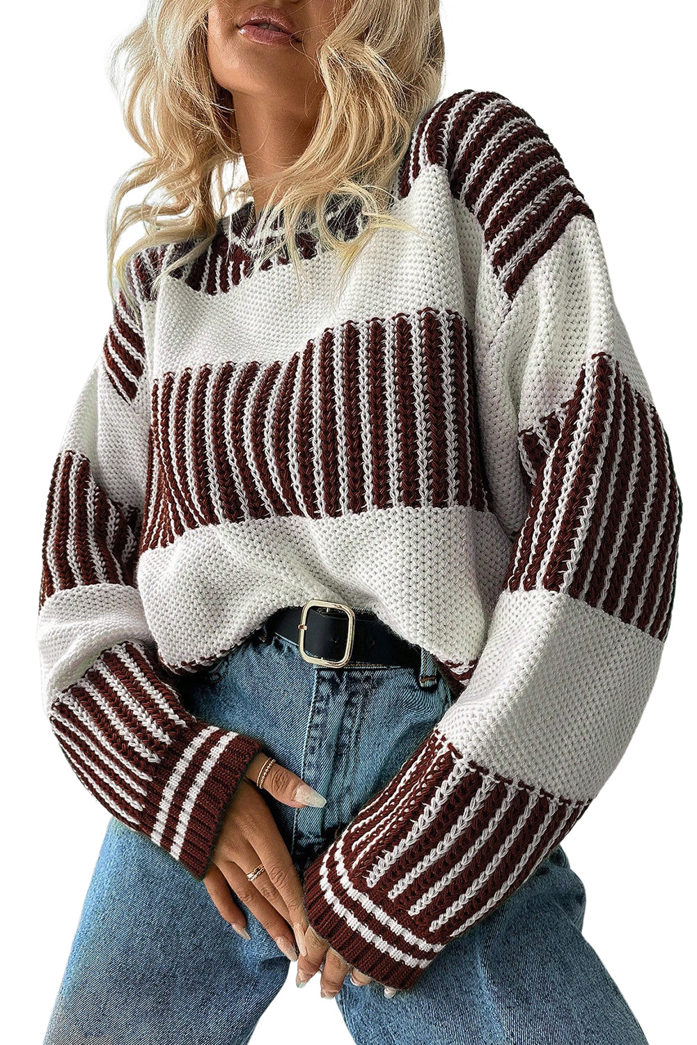 Laura Striped Patchwork Drop Shoulder Sweater