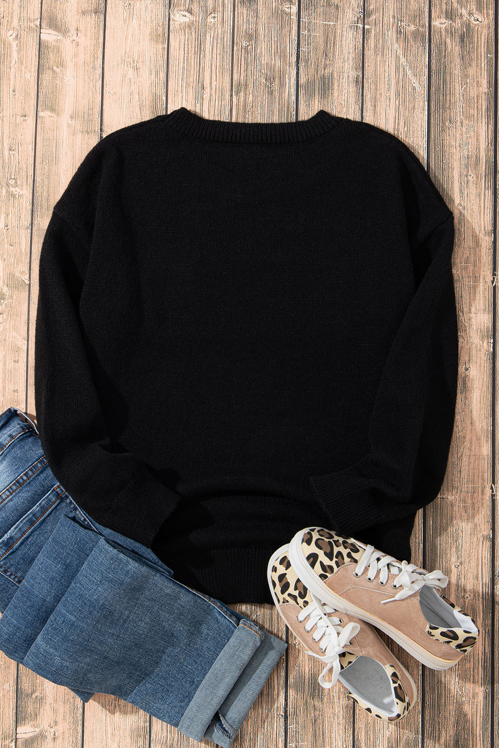 White XOXO Chenille Letter Round Neck Casual Sweater