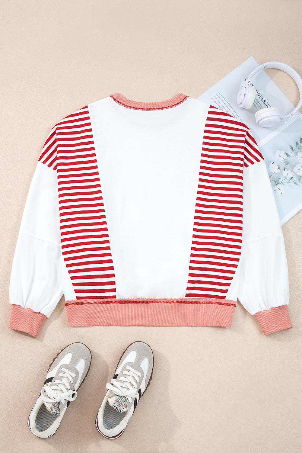 White Striped Colorblock Patchwork Oversized Sweatshirt