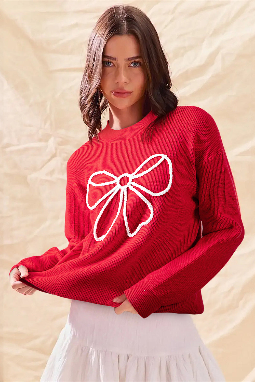 Red Bow Sweater – Festive Knit Pullover