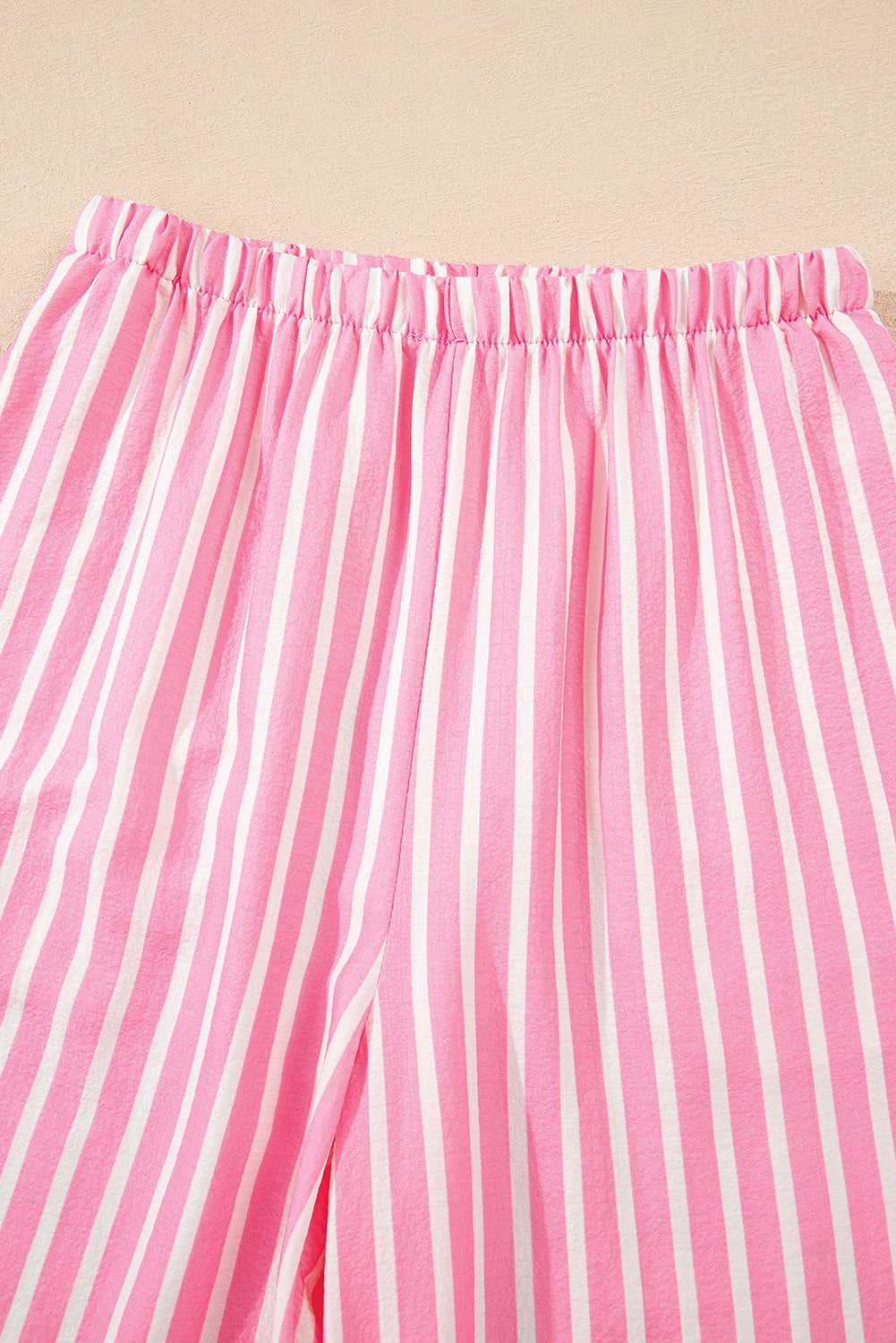 Pink Striped Sweet Bow Decor Peter Pan Collar Pullover Pants Pajama Set