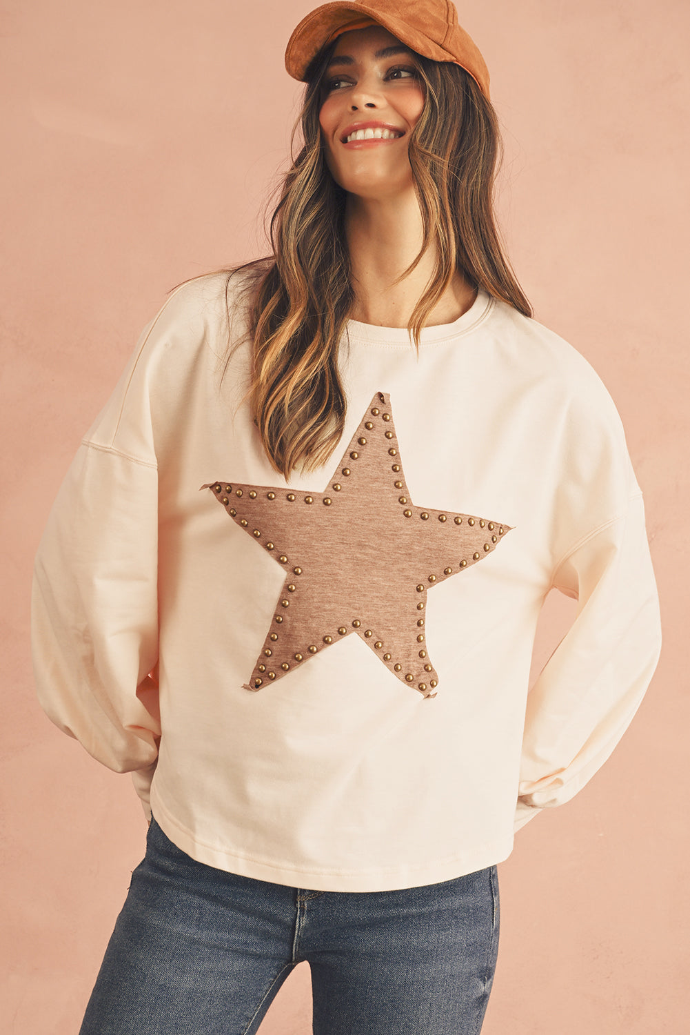 Black Studded Star Graphic Oversized Top