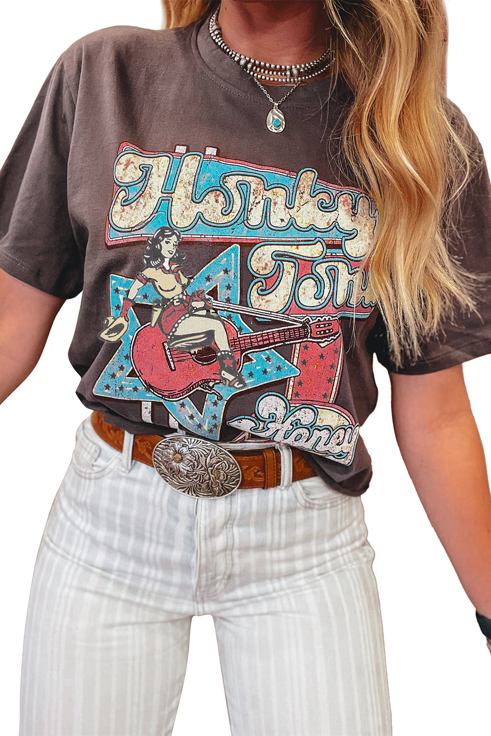 Chicory Coffee Honky Tonk Honey Graphic Crew Neck Tee