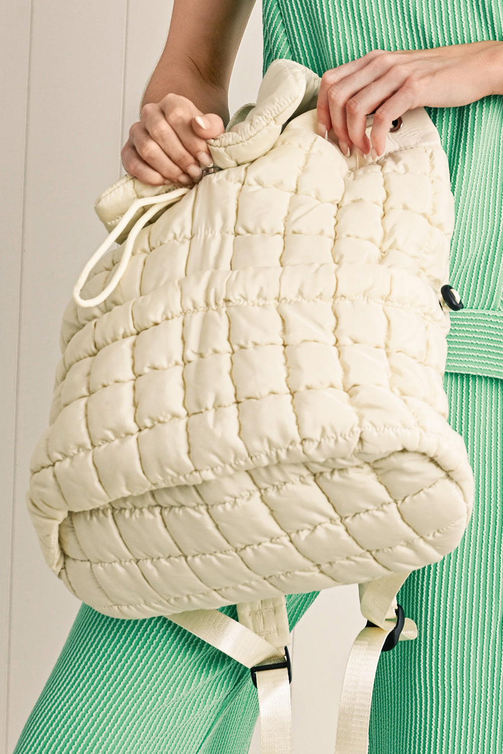 Coffee Solid Flapped Quilted Puffer Backpack