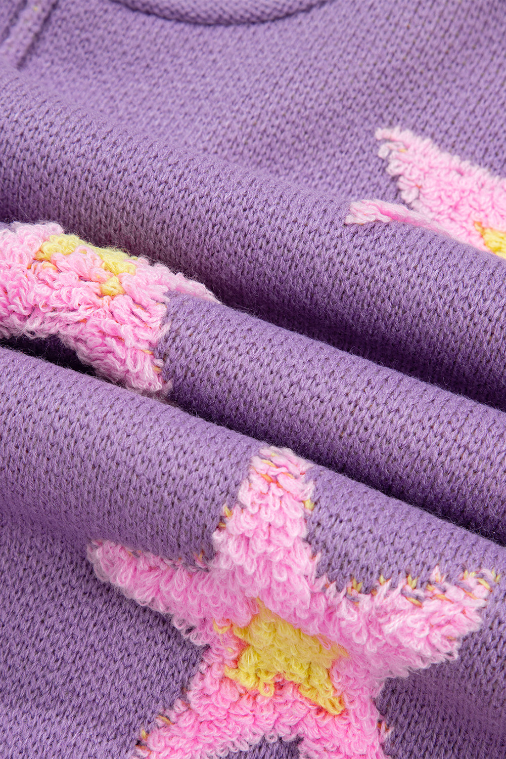 Lavendula Brushed Star Graphic V Neck Drop Shoulder Oversize Sweater