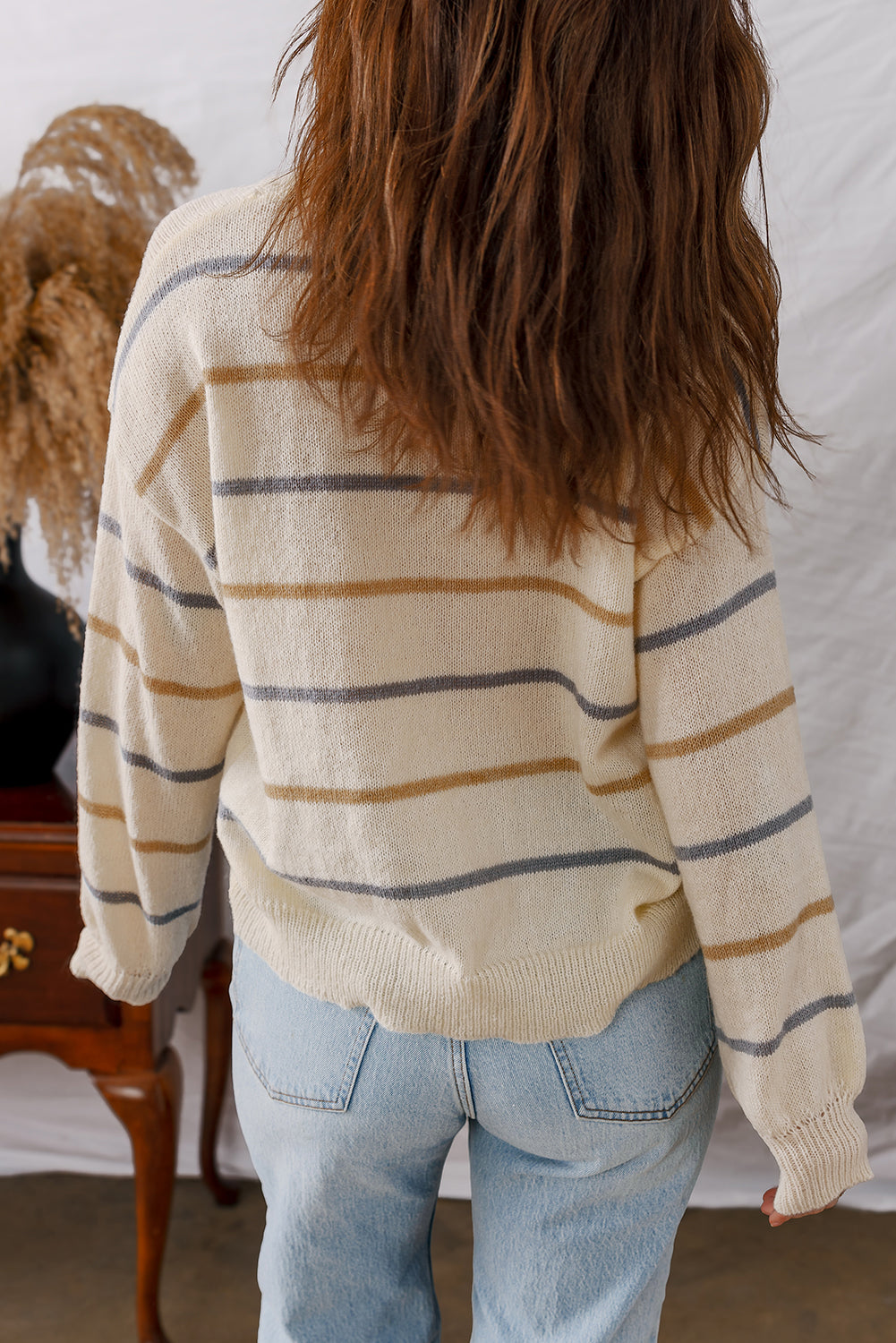 Annie Striped Drop Shoulder Plus Size Sweater