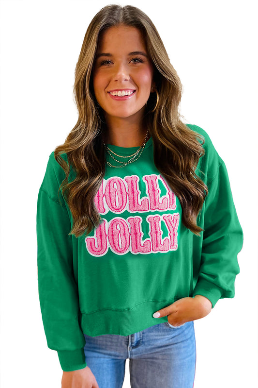Sea Green HOLLY JOLLY Letter Christmas Holiday Sweatshirt